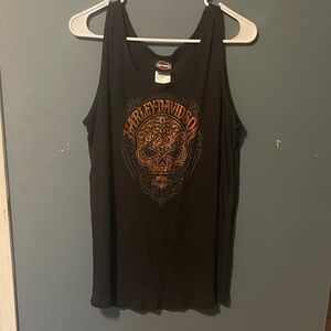 Harley-Davidson Black Tank with Orange Skull Design